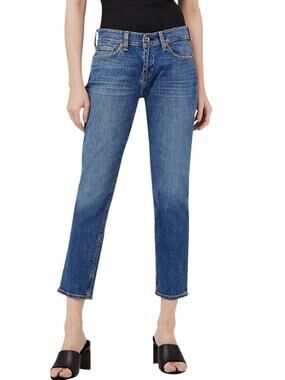 Rag & Bone Dre Low Rise Slim Boyfriend Jeans Distressed Hem Julienne Blue Sz 30
